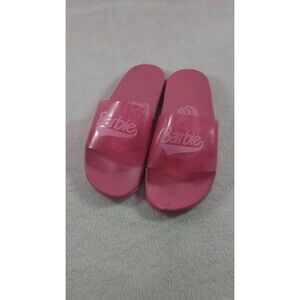 Barbie Forever 21 Pink Jelly Slides Sandals Logo Slip On Flat Summer Size 7